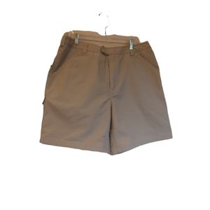 Duluth Trading Co CoolMax khaki flat-front shorts women's 16